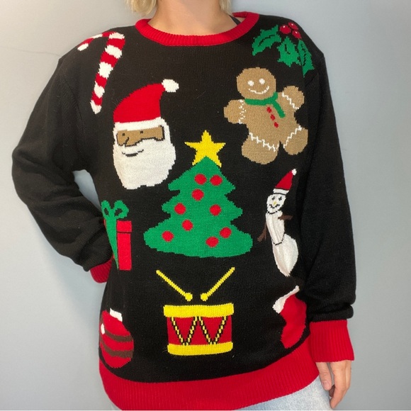 Vintage Sweaters - Holiday Christmas Sweater Unisex size XL Santa Snowman Present